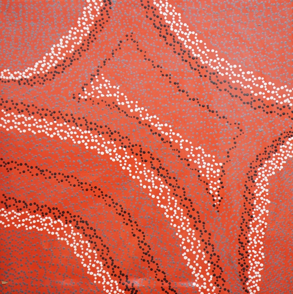 Cathy Naninurrayi (Aboriginal), ‘Sandstorm’, oil on canvas, signed and dated 2008 verso, 91 x 91cm, unframed